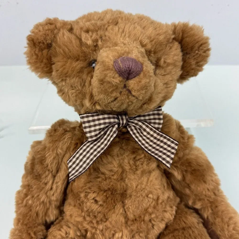 Brighton Russ Berrie Stuffed Brown Teddy Bear VTG Plush Jointed Gingham‎ Bow